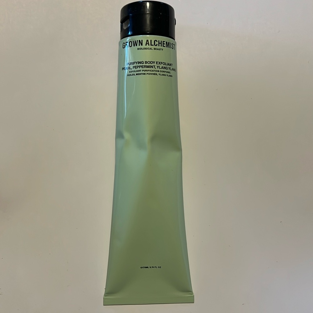 Grown Alchemist Purifying Body Exfoliant Mint Green Tube with Black Cap